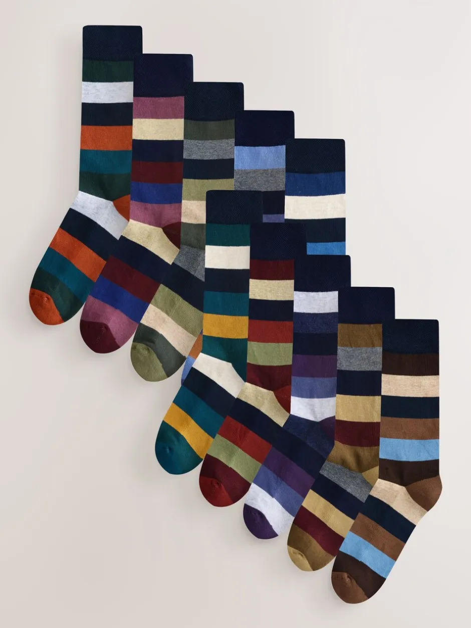 Sokken|Sokken*Next - Striped Cushioned Sole Comfort Socks 10 Pack Groen/blauw/grijs