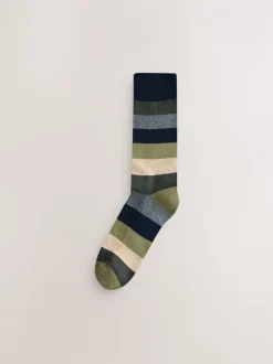 Sokken|Sokken*Next - Striped Cushioned Sole Comfort Socks 10 Pack Groen/blauw/grijs