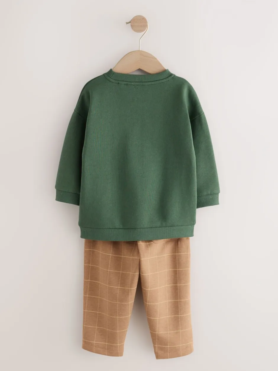 Sets En Combisets|Truien En Breisels*Next Groen/bruine hond - Set met sweatshirt en joggingbroek (3mnd -7jr)
