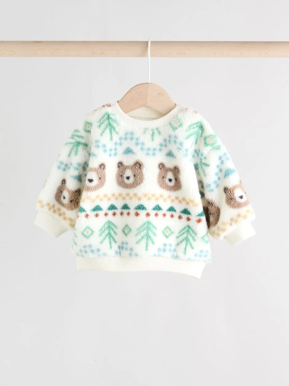 Truien En Breisels|Joggingbroeken|Next - Set van fleece top en joggingbroek voor baby's (0mnd -2jr) Groene beer Fairisle