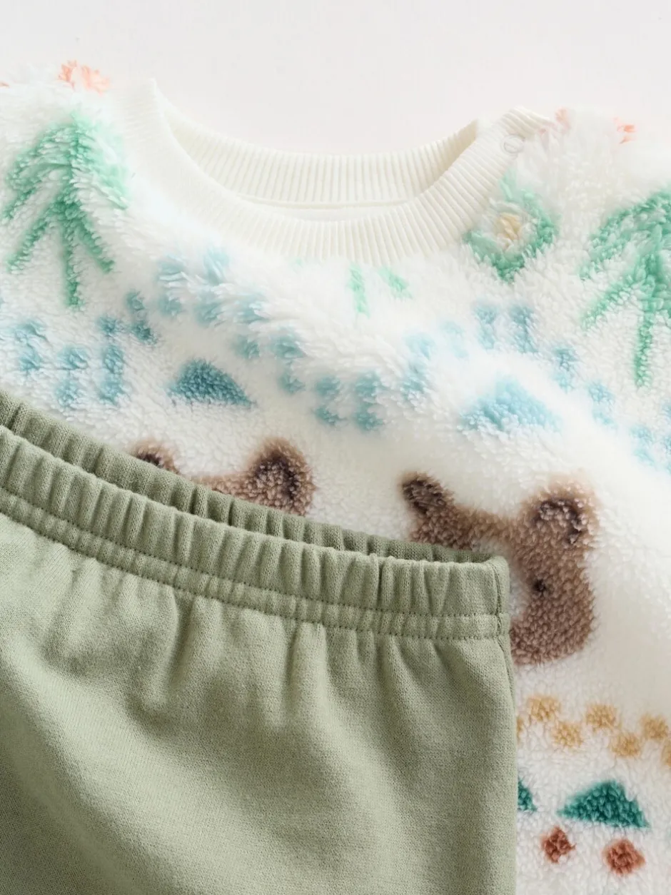 Truien En Breisels|Joggingbroeken|Next - Set van fleece top en joggingbroek voor baby's (0mnd -2jr) Groene beer Fairisle