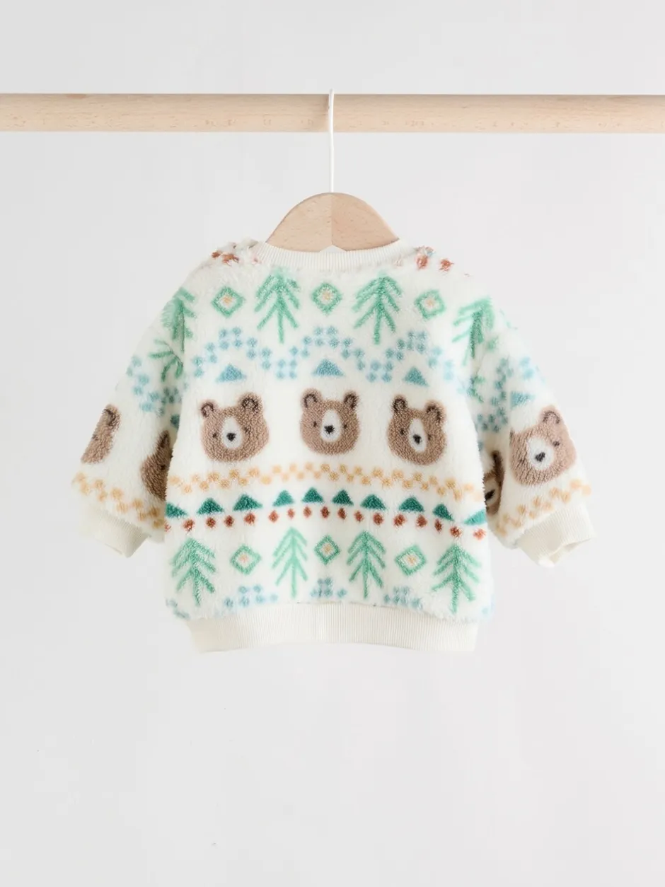 Truien En Breisels|Joggingbroeken|Next - Set van fleece top en joggingbroek voor baby's (0mnd -2jr) Groene beer Fairisle