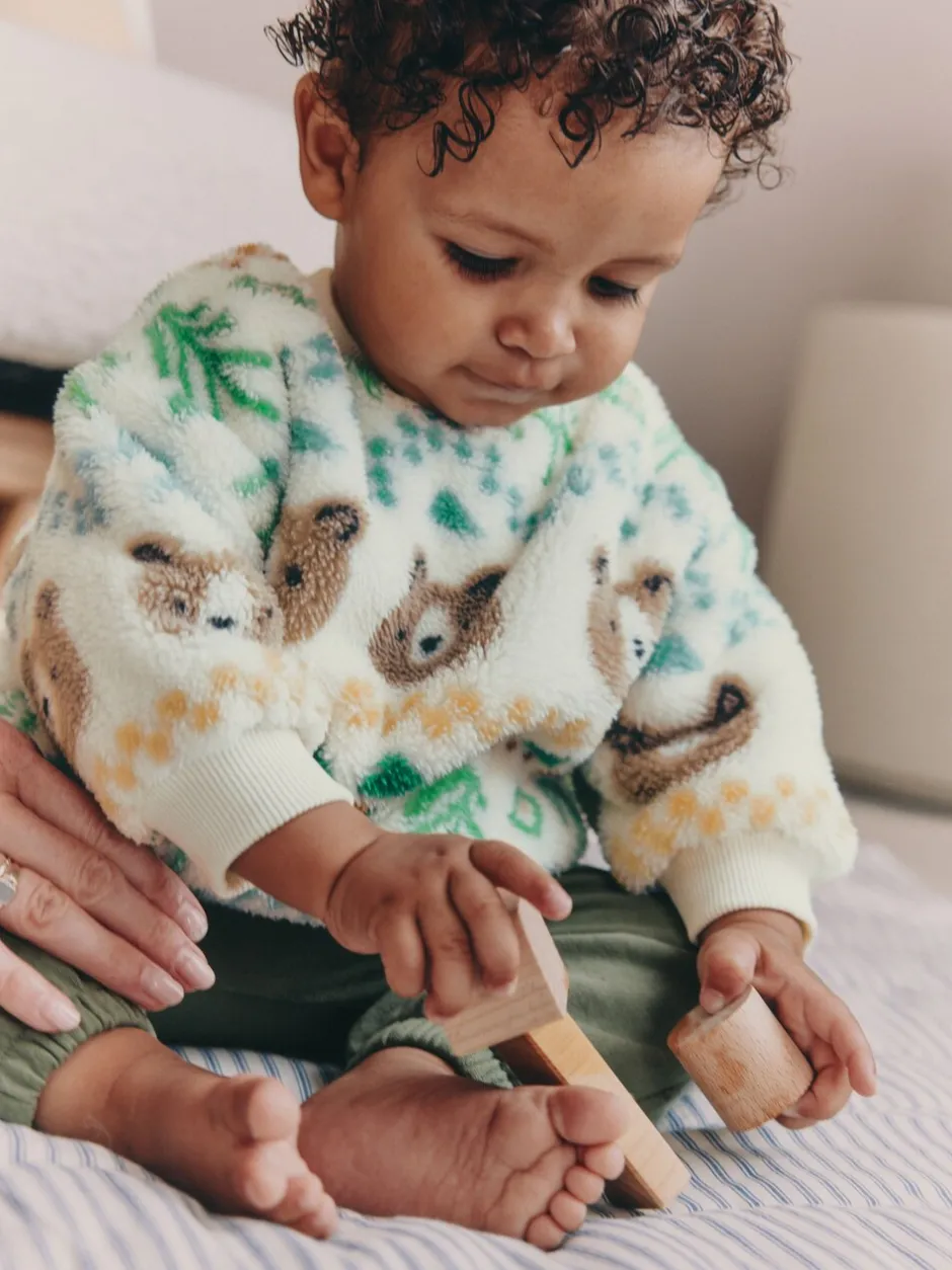 Truien En Breisels|Joggingbroeken|Next - Set van fleece top en joggingbroek voor baby's (0mnd -2jr) Groene beer Fairisle