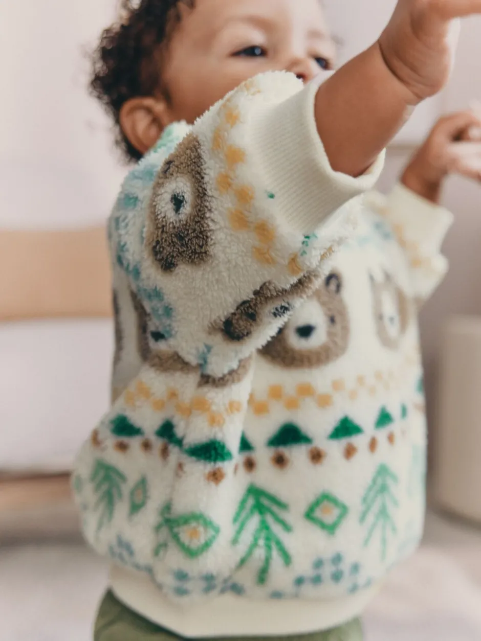 Truien En Breisels|Joggingbroeken|Next - Set van fleece top en joggingbroek voor baby's (0mnd -2jr) Groene beer Fairisle