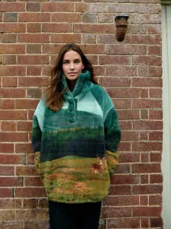 Jassen En Jacks|Hoody's En Sweatshirts|Next - Borg fleece top met print Groene boslandschapscène