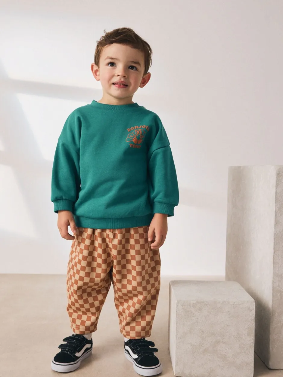 Sets En Combisets|Truien En Breisels|Next Groene croissant - Set met sweatshirt en joggingbroek met strepen (3mnd-7jr)