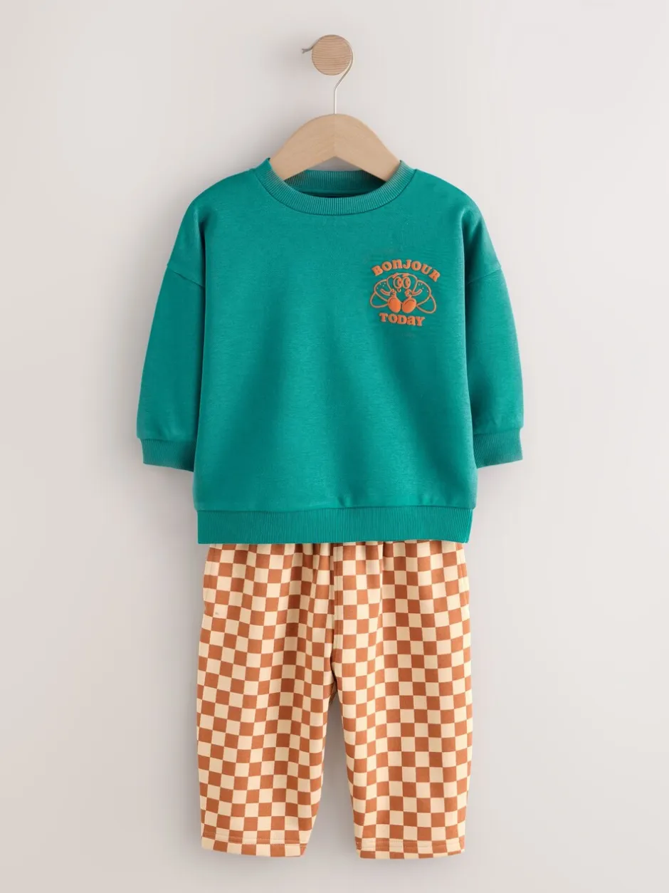 Sets En Combisets|Truien En Breisels|Next Groene croissant - Set met sweatshirt en joggingbroek met strepen (3mnd-7jr)