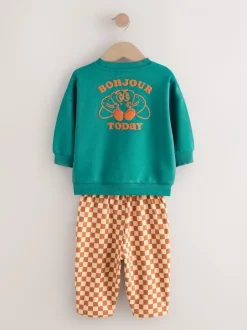 Sets En Combisets|Truien En Breisels|Next Groene croissant - Set met sweatshirt en joggingbroek met strepen (3mnd-7jr)