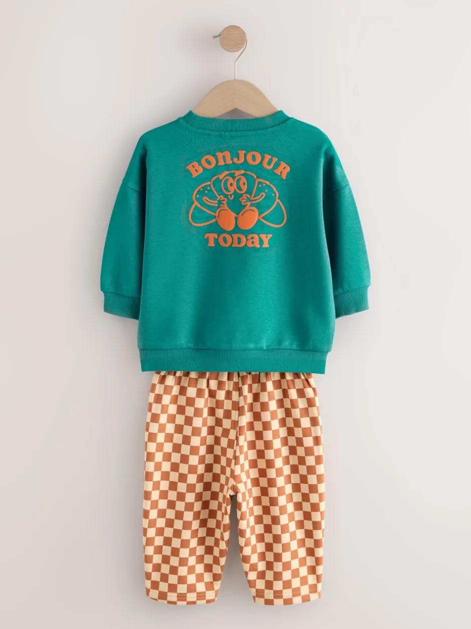 Sets En Combisets|Truien En Breisels|Next Groene croissant - Set met sweatshirt en joggingbroek met strepen (3mnd-7jr)