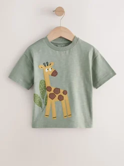 Tops|T-Shirts|Next - Verpakking van 3 T-shirts met korte mouwen en applicatie (3mnd-7jaar) Groene safaridieren