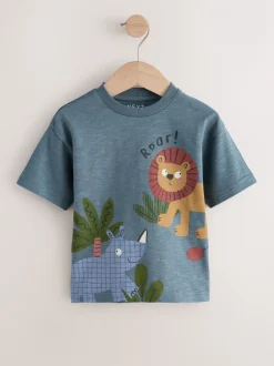 Tops|T-Shirts|Next - Verpakking van 3 T-shirts met korte mouwen en applicatie (3mnd-7jaar) Groene safaridieren