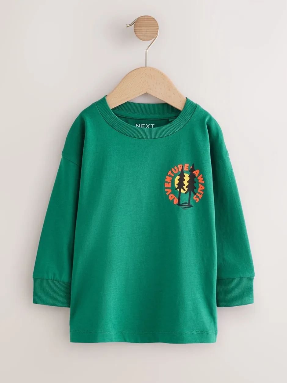 T-Shirts|Tops|Next Groene scène - T-shirt met lange mouwen en print op de rug (3mnd -8jr)