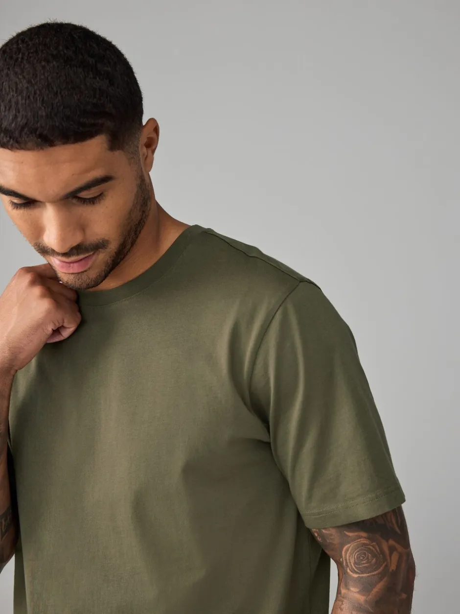 Loungewear|Next Groen-kaki - Normale Pasvorm - Essentieel katoenen T-shirt met ronde hals