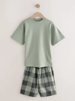Pyjama's|Nachtkleding En Pyjama's|Next - Set van 3 geweven geruite pyjama's (3-16 jr) Groen/oranje
