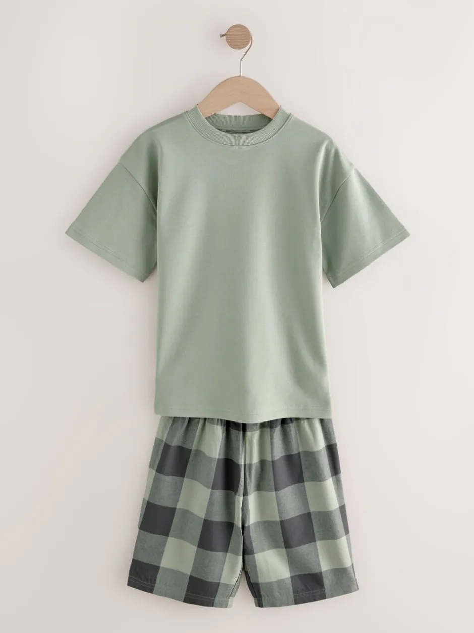Pyjama's|Nachtkleding En Pyjama's|Next - Set van 3 geweven geruite pyjama's (3-16 jr) Groen/oranje