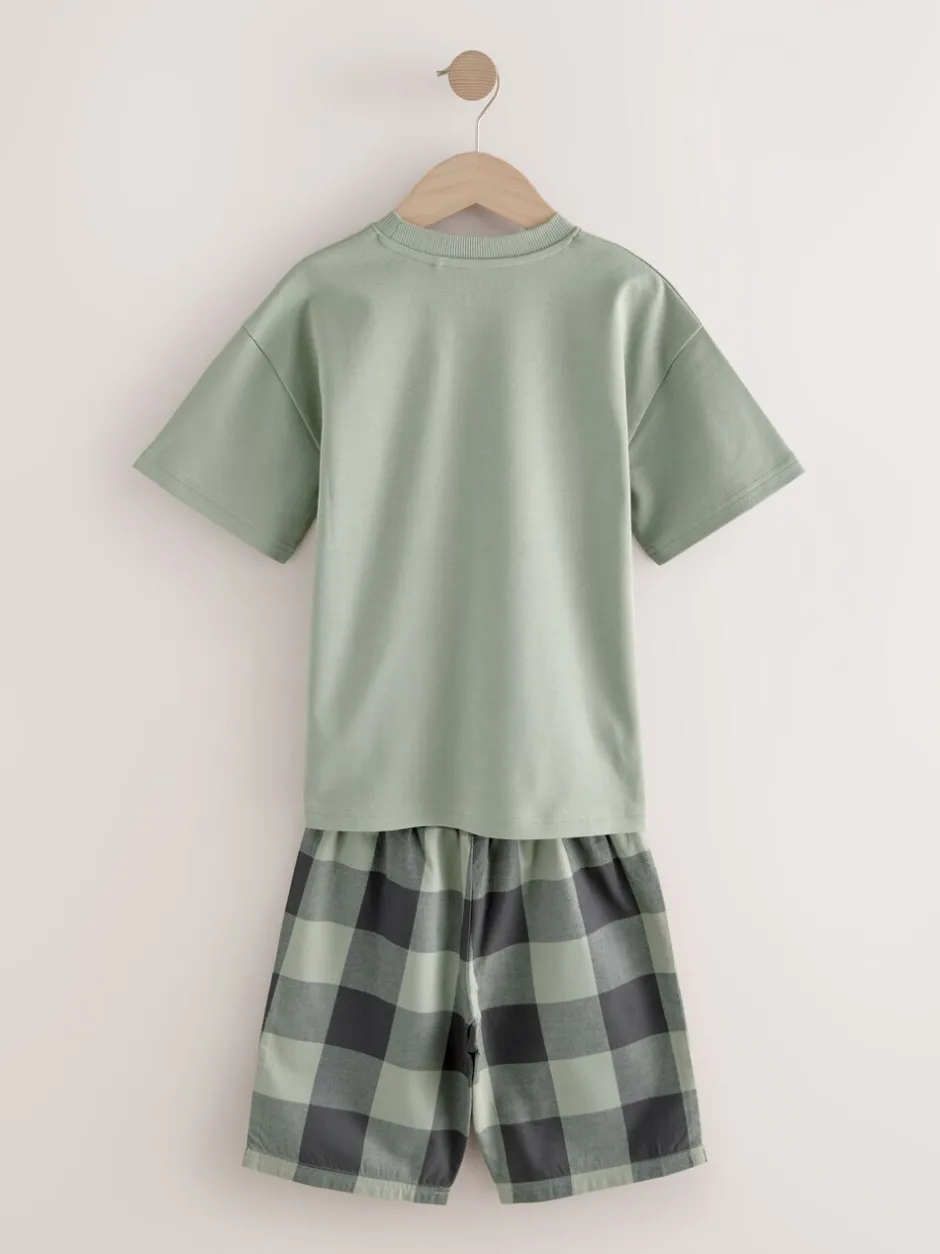 Pyjama's|Nachtkleding En Pyjama's|Next - Set van 3 geweven geruite pyjama's (3-16 jr) Groen/oranje