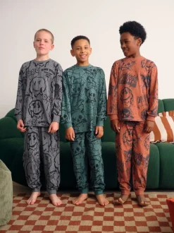 Pyjama's|Nachtkleding En Pyjama's|Next Groen/oranje graffiti-schedel - Verpakking van 3 pyjama's met lange mouwen (3-16 jr)