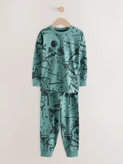 Pyjama's|Nachtkleding En Pyjama's|Next Groen/oranje graffiti-schedel - Verpakking van 3 pyjama's met lange mouwen (3-16 jr)