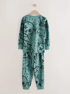 Pyjama's|Nachtkleding En Pyjama's|Next Groen/oranje graffiti-schedel - Verpakking van 3 pyjama's met lange mouwen (3-16 jr)
