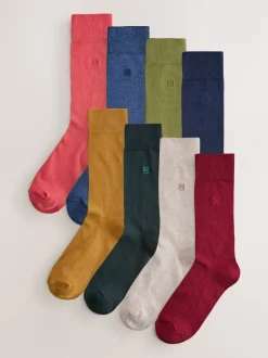 Sokken|Sokken|Next - Verpakking van 8 - Frisblijvende sokken met borduursel Groen/rood/blauw