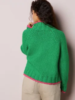 Gebreide Kleding|Next - Grof gebreide Staande Hals Trui Met Wol Groen/roze hart
