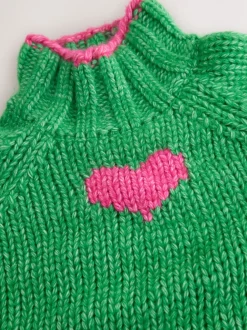 Gebreide Kleding|Next - Grof gebreide Staande Hals Trui Met Wol Groen/roze hart