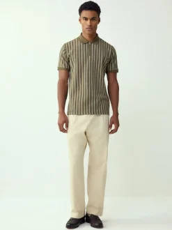 Poloshirts|T-Shirts En Hemden*Next Groen/wit - Verticaal gestreepte polo met korte rits