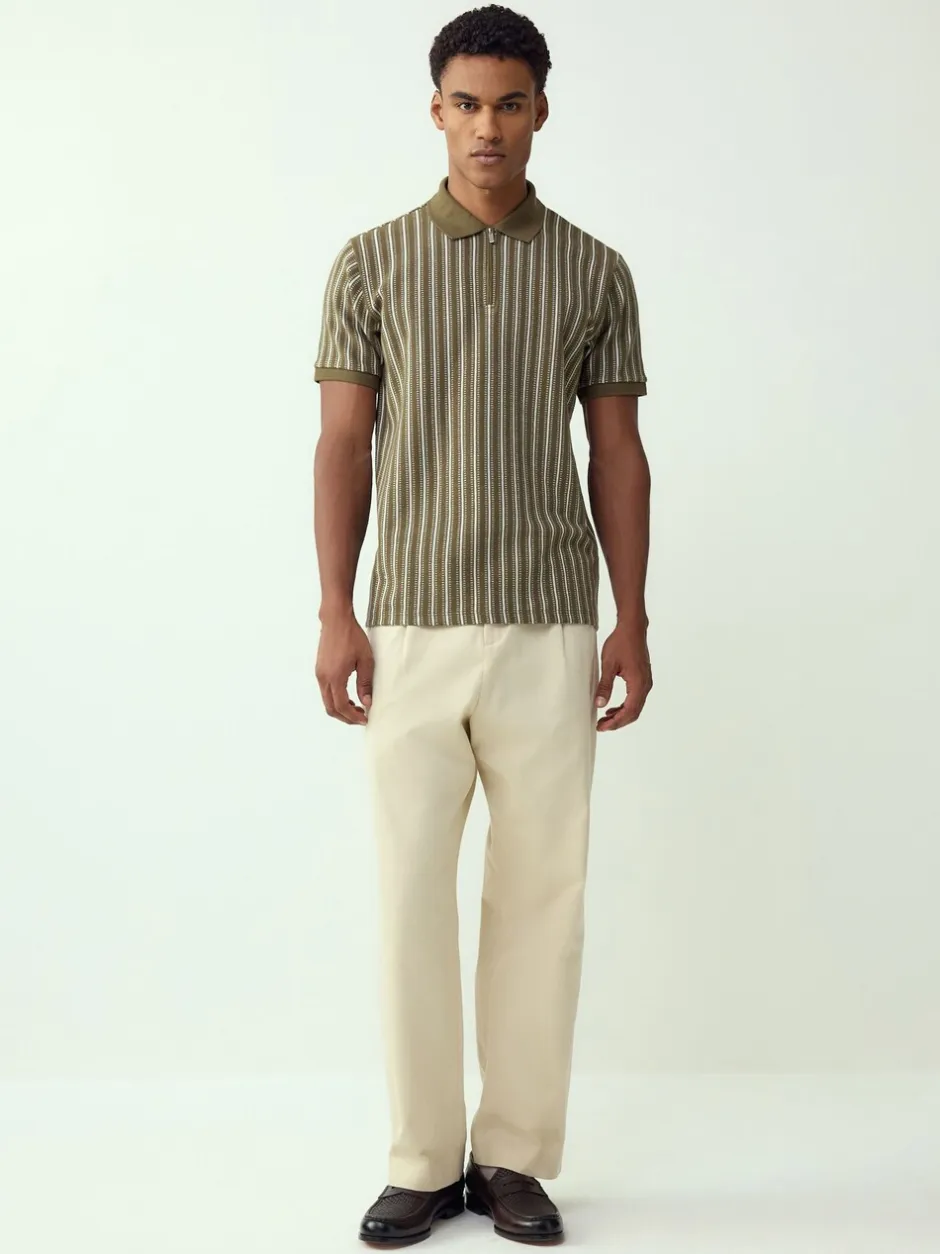 Poloshirts|T-Shirts En Hemden*Next Groen/wit - Verticaal gestreepte polo met korte rits