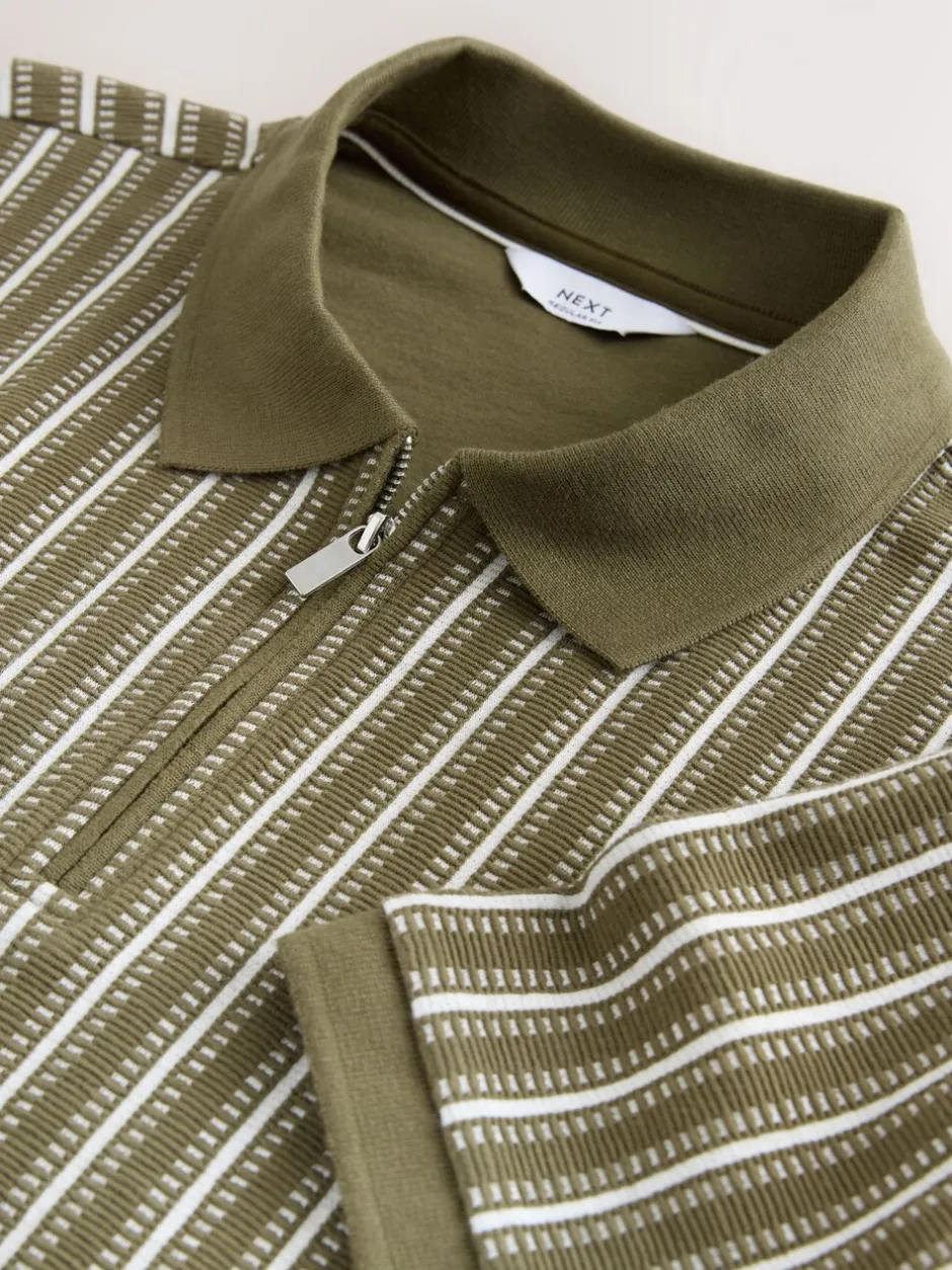 Poloshirts|T-Shirts En Hemden*Next Groen/wit - Verticaal gestreepte polo met korte rits