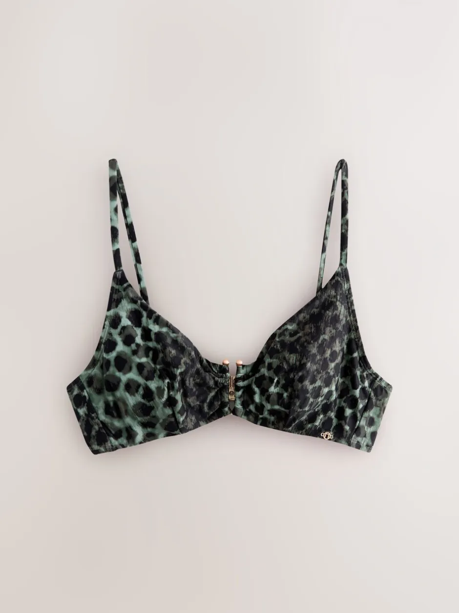 Badkleding|Next Groen/Zwart luipaardprint - Beugelbikinitop zonder vulling