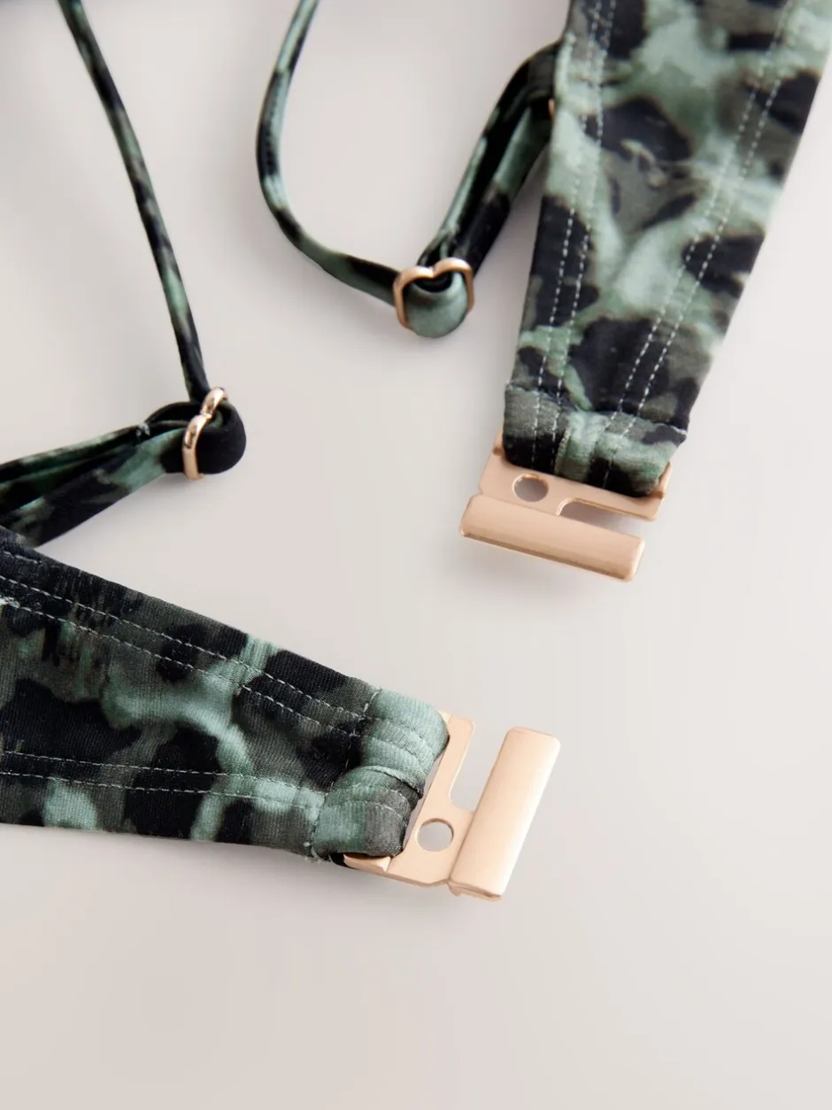 Badkleding|Next Groen/Zwart luipaardprint - Beugelbikinitop zonder vulling