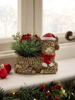 Kunstbloemen|Next Hamish The Highland Cow kunstmatige Kerstmis arrangement