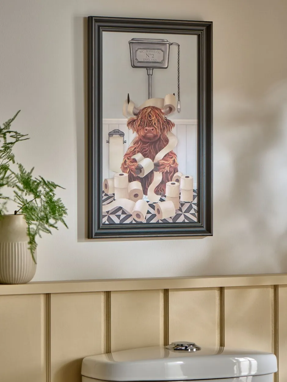 Canvassen En Kunst Voor Aan De Wand|Next Hamish The Highland Cow op het toilet - Wanddecoratie