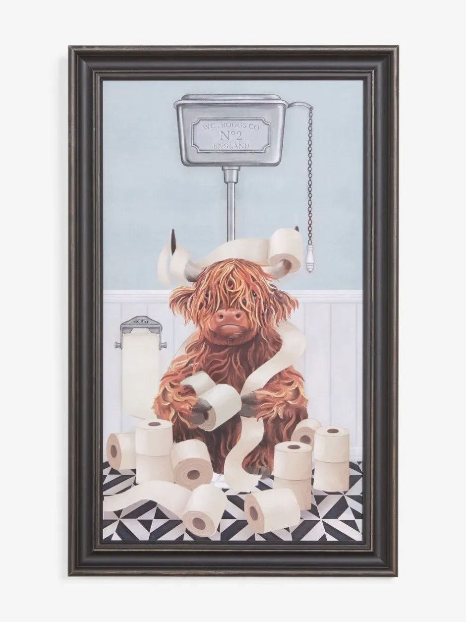 Canvassen En Kunst Voor Aan De Wand|Next Hamish The Highland Cow op het toilet - Wanddecoratie