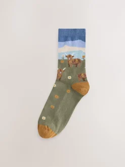 Sokken En Panty's*Next - Warm Handle Cotton Ankle Socks 2 Pack Hamish The Highland Cow Scene