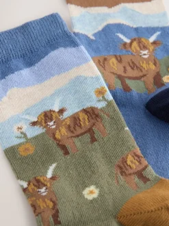 Sokken En Panty's*Next - Warm Handle Cotton Ankle Socks 2 Pack Hamish The Highland Cow Scene