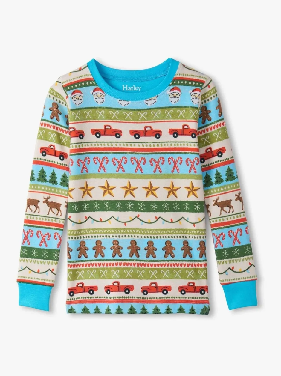 Pyjama's*Hatley Blue Fun Fair Isle Christmas Cotton Pyjama Set
