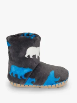 Pantoffels*Hatley Grey Polar Bear Silhouette Fuzzy Fleece Slippers