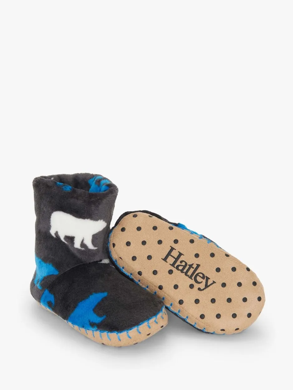 Pantoffels*Hatley Grey Polar Bear Silhouette Fuzzy Fleece Slippers