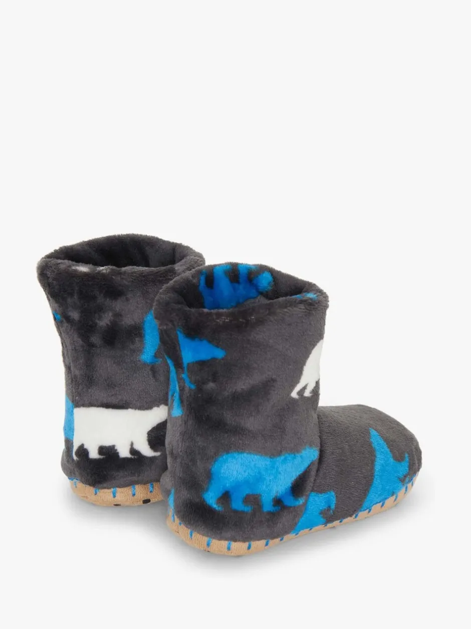 Pantoffels*Hatley Grey Polar Bear Silhouette Fuzzy Fleece Slippers