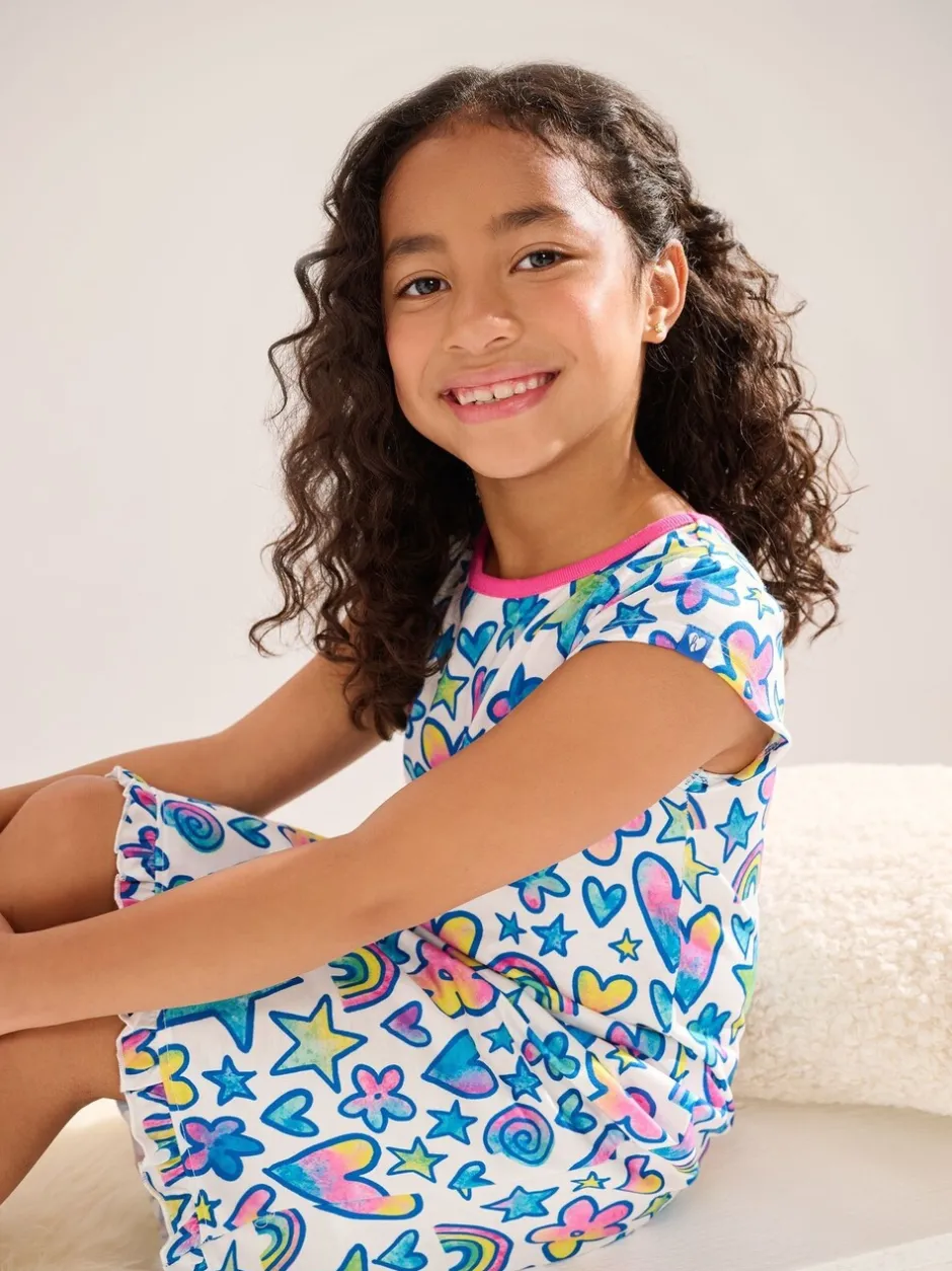 Nachtponnen*Hatley nachtjapon met ruchezoom en aquarel doodles