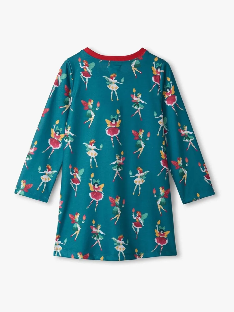 Nachtponnen|Hatley Navy Blue Christmas Faeries Long Sleeve Nightdress