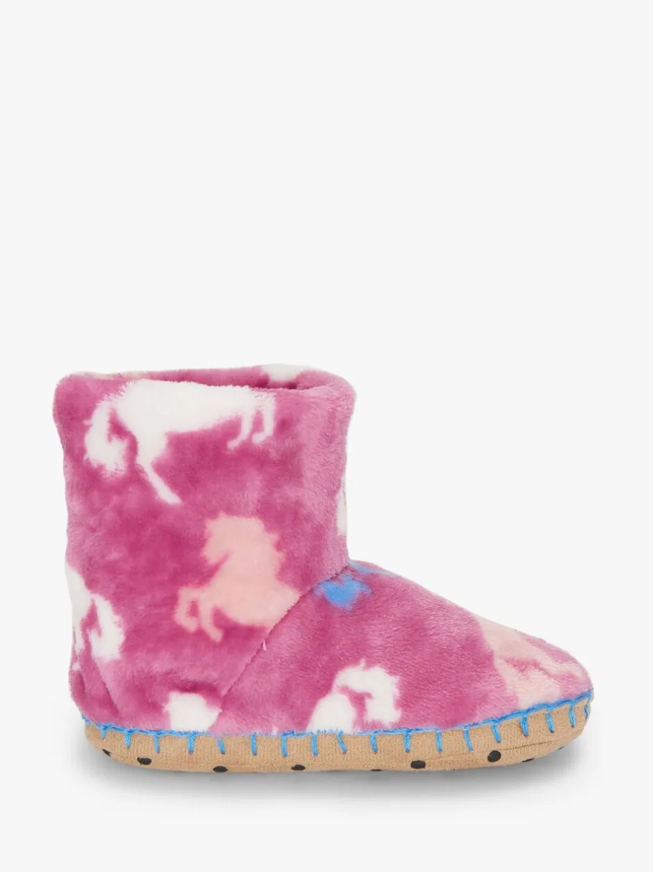 Pantoffels|Hatley Pink Beautiful Horses Fuzzy Fleece Slippers
