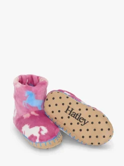 Pantoffels|Hatley Pink Beautiful Horses Fuzzy Fleece Slippers
