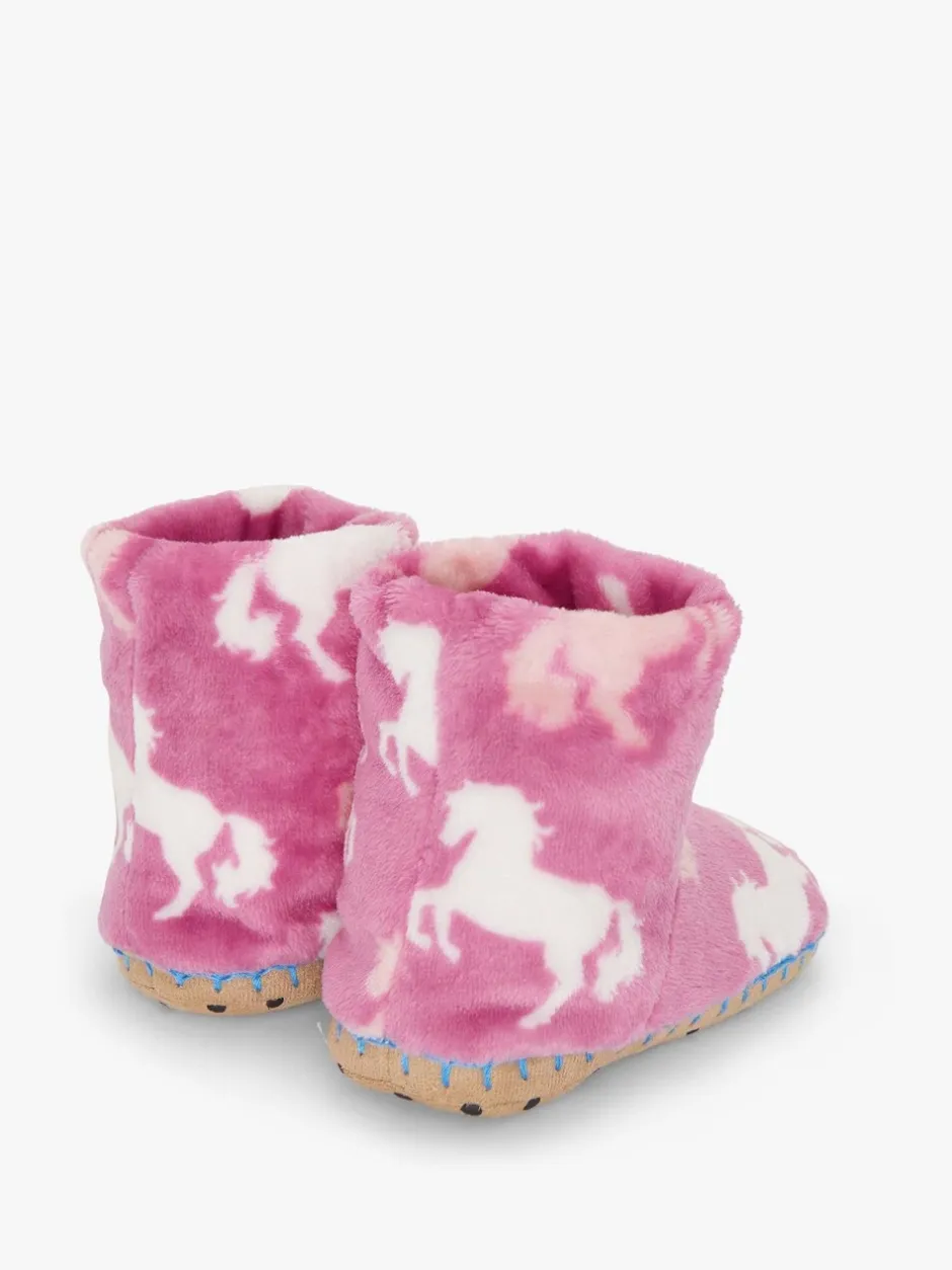 Pantoffels|Hatley Pink Beautiful Horses Fuzzy Fleece Slippers