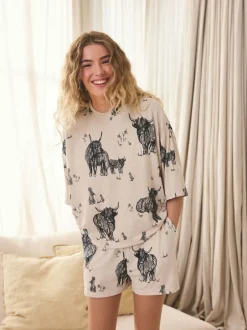 Pyjama's|Loungewear*Next Havermout Hamish The Highland Cow - Behaaglijke korte pyjamaset
