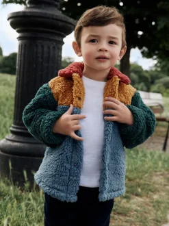 Jassen, Jacks En Kinderwagenpakjes|Sweaters En Hoody´S*Next - Fleece shacket van borg (3 mnd - 7 jr) Helder blauw/geel kleurblok