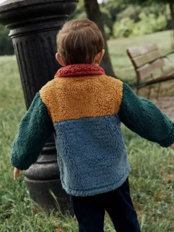 Jassen, Jacks En Kinderwagenpakjes|Sweaters En Hoody´S*Next - Fleece shacket van borg (3 mnd - 7 jr) Helder blauw/geel kleurblok