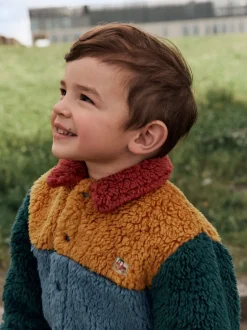 Jassen, Jacks En Kinderwagenpakjes|Sweaters En Hoody´S*Next - Fleece shacket van borg (3 mnd - 7 jr) Helder blauw/geel kleurblok