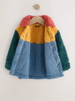 Jassen, Jacks En Kinderwagenpakjes|Sweaters En Hoody´S*Next - Fleece shacket van borg (3 mnd - 7 jr) Helder blauw/geel kleurblok